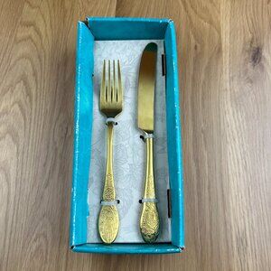 Pioneer Woman Mazie Flatware Set  5 Piece Stainless Steel Silverware Gold New